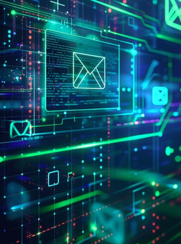 Visualisation numérique d’emails et de données, représentant l’automatisation intelligente des communications par email.