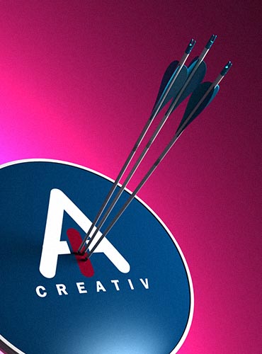 Logo stylisé avec une cible et des flèches, symbolisant une stratégie marketing ciblée et créative.