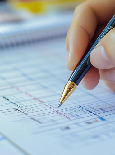 Main tenant un stylo au-dessus d’un planning, illustrant des plannings intelligents optimisés par l’IA.